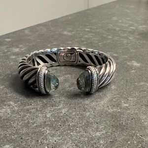 David Yurman Silver Bracelet with Green Accents